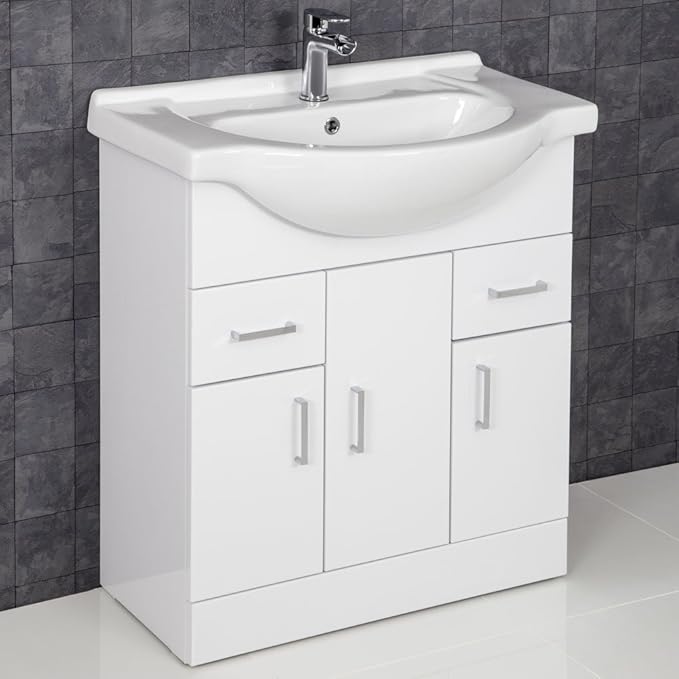 ESSENTIALS 750mm Bathroom Vanity Unit & Basin Sink Tap + Waste