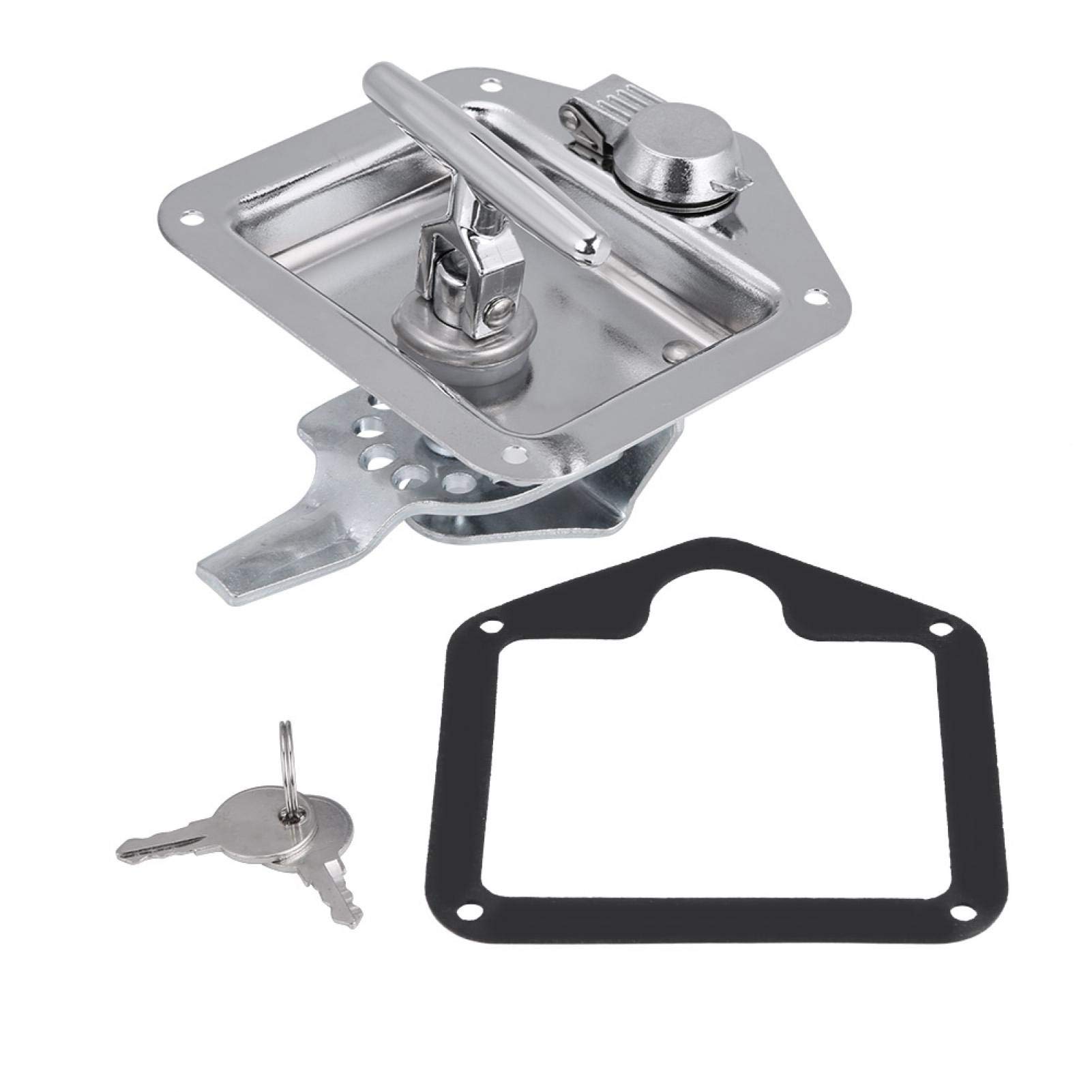 Yctze Stainless Steel Folding T-Shape Lock,Silver T-Shape Handle Lock Tool Box Keys Kit for Truck Trailer