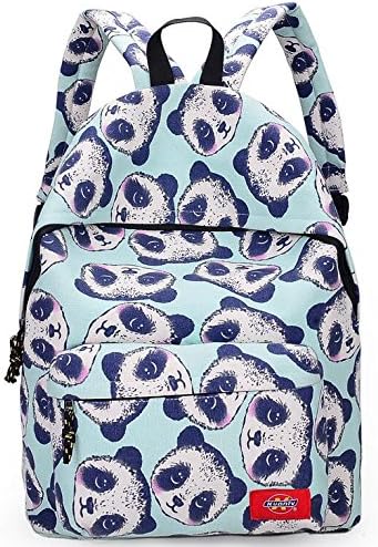 Huachnet Girl's Canvas Backpack School Bag (Green Panda Pattern)