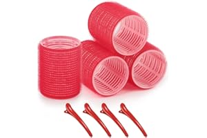 Self grip hair roller set,Hair roller set 4 pcs,Hair rollers with hair roller clips and comb,Salon hairdressing curlers,DIY Hair Styles, Sungenol 2 Sizes red Hair Rollers in 1 set