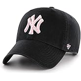 47 MLB New York Yankees Clean Up Adjustable Hat, Adult (New York Yankees Black Pink White Outline)