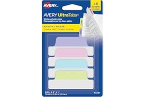 Avery UltraTabs Margin Tabs, Pastel Colours, Lavender, Lt Blue, Lt Green, Pink, 48 Pack,(74867)