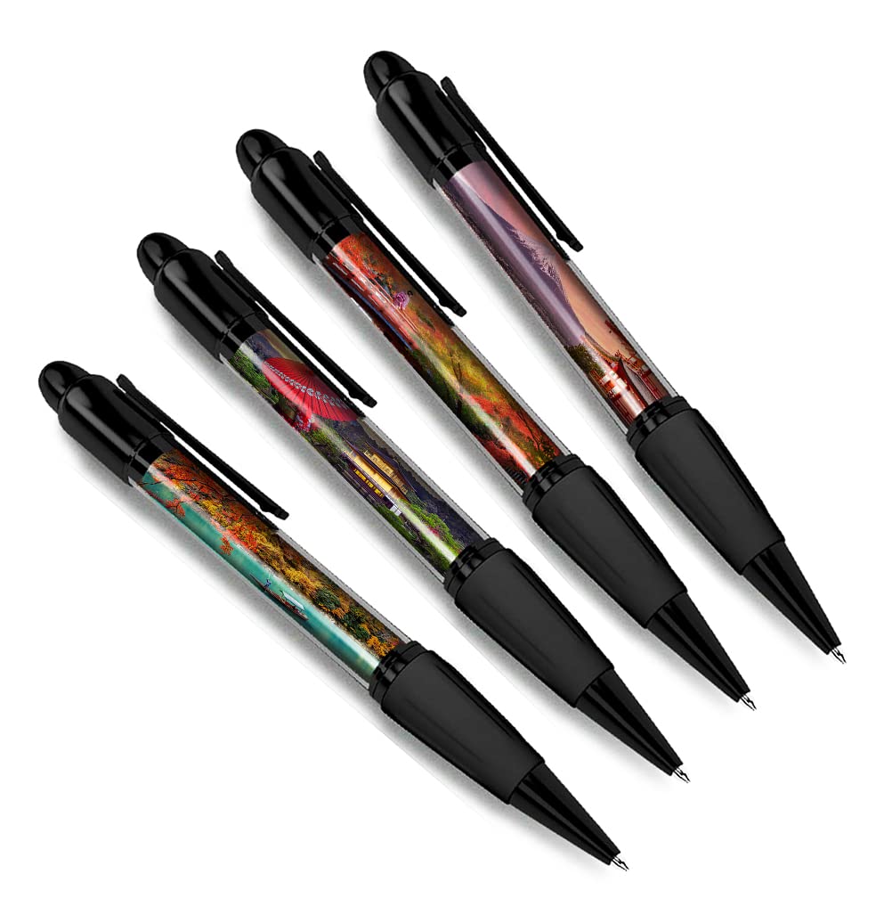 DV DESIGN Set of 4 Japanese Black Ballpoint Pens - Japan Tokyo Fuji Mount Mountains Bridge Tree Friends Boys Girls Men Women Theme Pen #79344