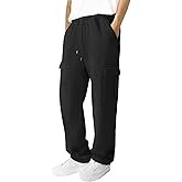Men's Fleece Cargo Sweatpants Loose Fit Cotton Joggers with 5 Pockets Open Bottom for Gym Hiking Casual Wear