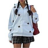 SHENHE Women's Star Print Y2k Hoodie Long Sleeve Zip Up Oversized Sweatshirts with Pockets
