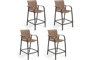 Crestlive Products Counter Height Bar Stools All Weather Patio Furniture with Heavy Duty Aluminum Frame in Antique Brown Finish for Outdoor Indoor, 4 PCS Set, 27.5'' Seat Height (Brown)
