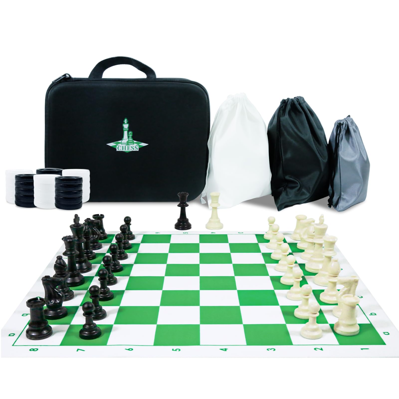 Photo 1 of Travel Chess Set 20'' Silicone Chess Board-3.75'' King Height Plastic Chess Piece, Extra Queens & Storage Bag, 2 in 1 Portable Chess & Checker Board Games for Kids and Adults