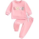 Socutebabe Baby Girl Clothes Newborn Infant Fall Winter Outfits Love Embroidery Long Sleeve Crewneck Sweatshirts Pants 0-24M