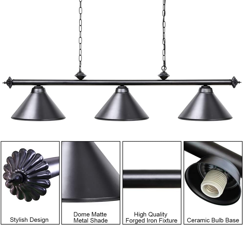 Wellmet Pool Table Lights with 3 Metal Shades for 7-9ft Dining Table, Man Cave, Game Room - Image 4