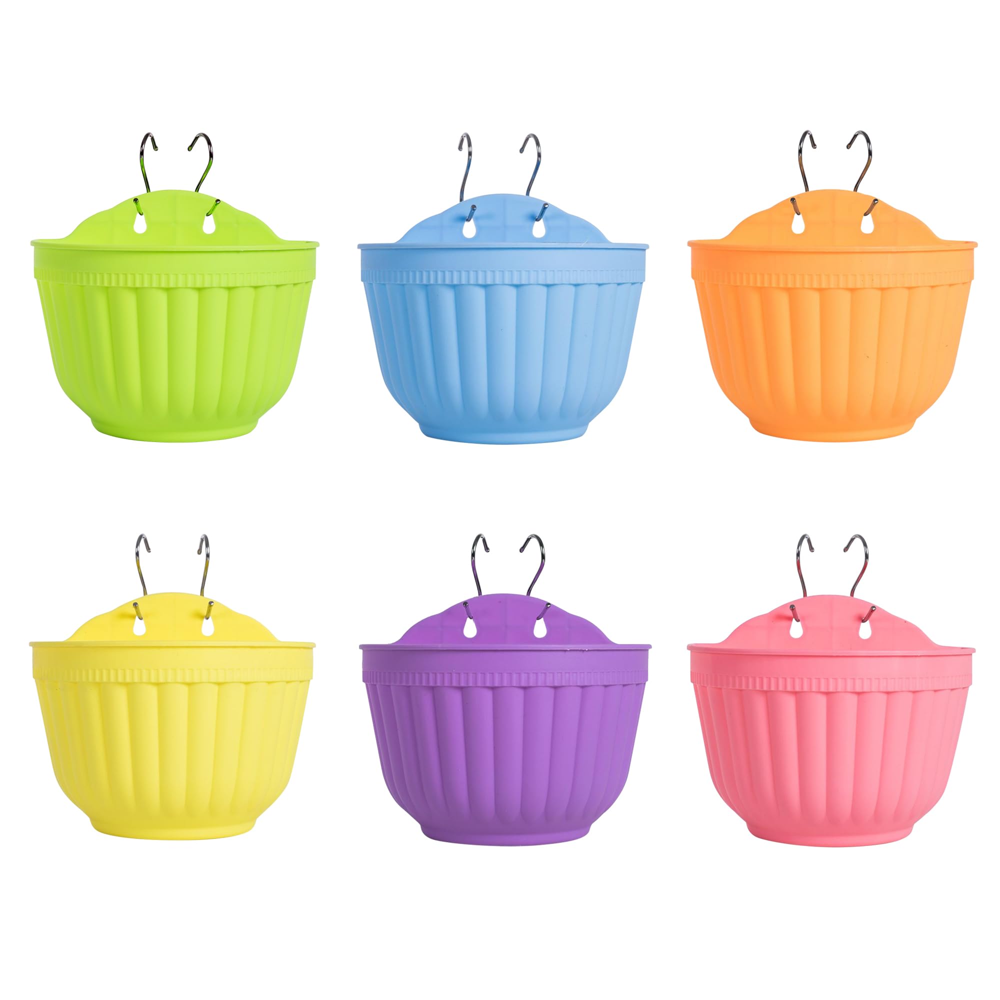 6 Pcs Colorful Resin Wall Hanging Planter Pot Vertical Garden Living Wall Mount Window Hang Indoor Outdoor Plant Flower Basket for Kitchen Herb Balcony Railing Shelf Fence Bedroom Trellis Decor Modern