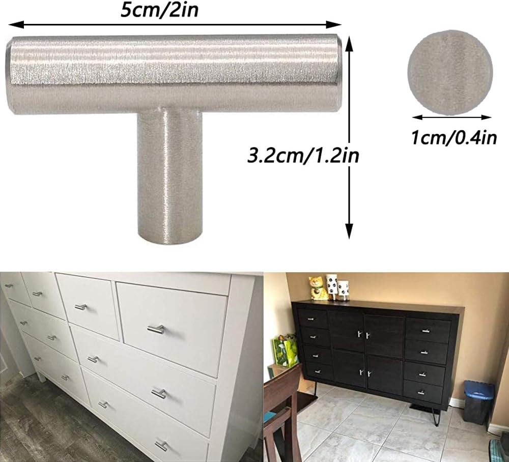 Ziyero 10 Pieces T Brushed Stainless Steel Handle Modern Drawer Handle Furniture Knobs Stainless Steel Small and Smooth, Durable, can be Bedroom, Bathroom, Kitchen, Living Room, Study Etc (Silver) - Image 4