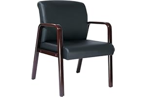 Alera Reception Lounge Series Guest Chair, Mahogany/Black Leather