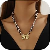 Roe Dolph Scarf Necklace with Charm Bandana Necklace Bow Beaded Necklaces Leopard Choker Necklaces for Women