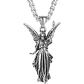 HZMAN Angel Necklace for Men Women Retro Stainless Steel Guardian Angel Pendant Necklace Amulet Jewelry Gift