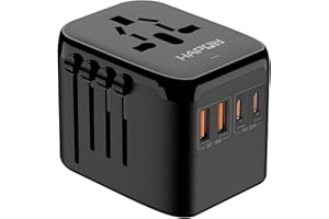 HAPOW Universal Travel Adapter, PD20W International Power Adapter, 2 USB-C & 2 USB-A Fast Charging Travel Charger, All in One Worldwide Travel Plug Adapter, Outlet Adapter for Europe EU UK USA AU