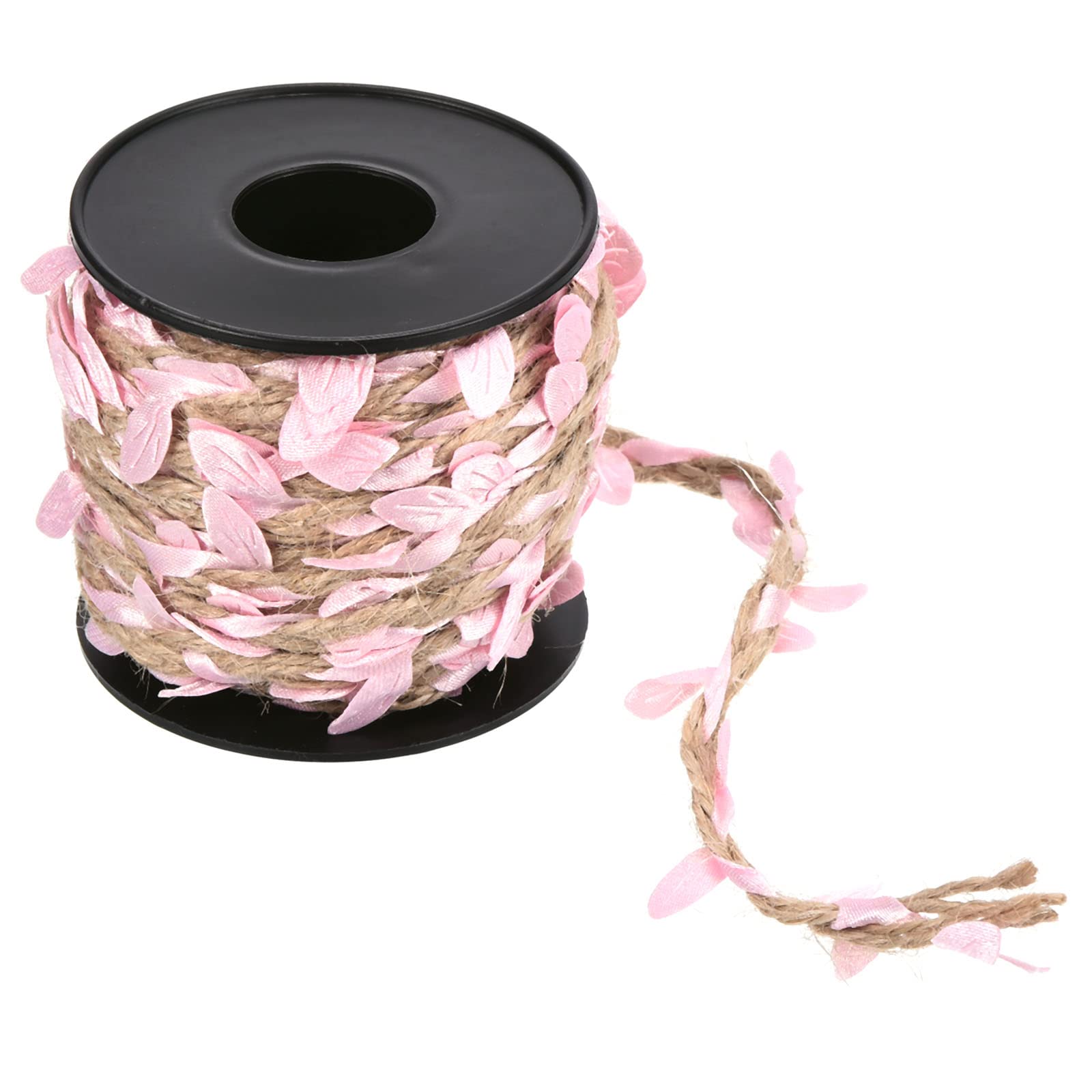PATIKIL 33ft 5mm Burlap Leaf Ribbon, Braided Decoration Vine Natural Jute Rope Twine with Artificial Leaves for Jungle Wedding Party Home Garden Decor, Pink