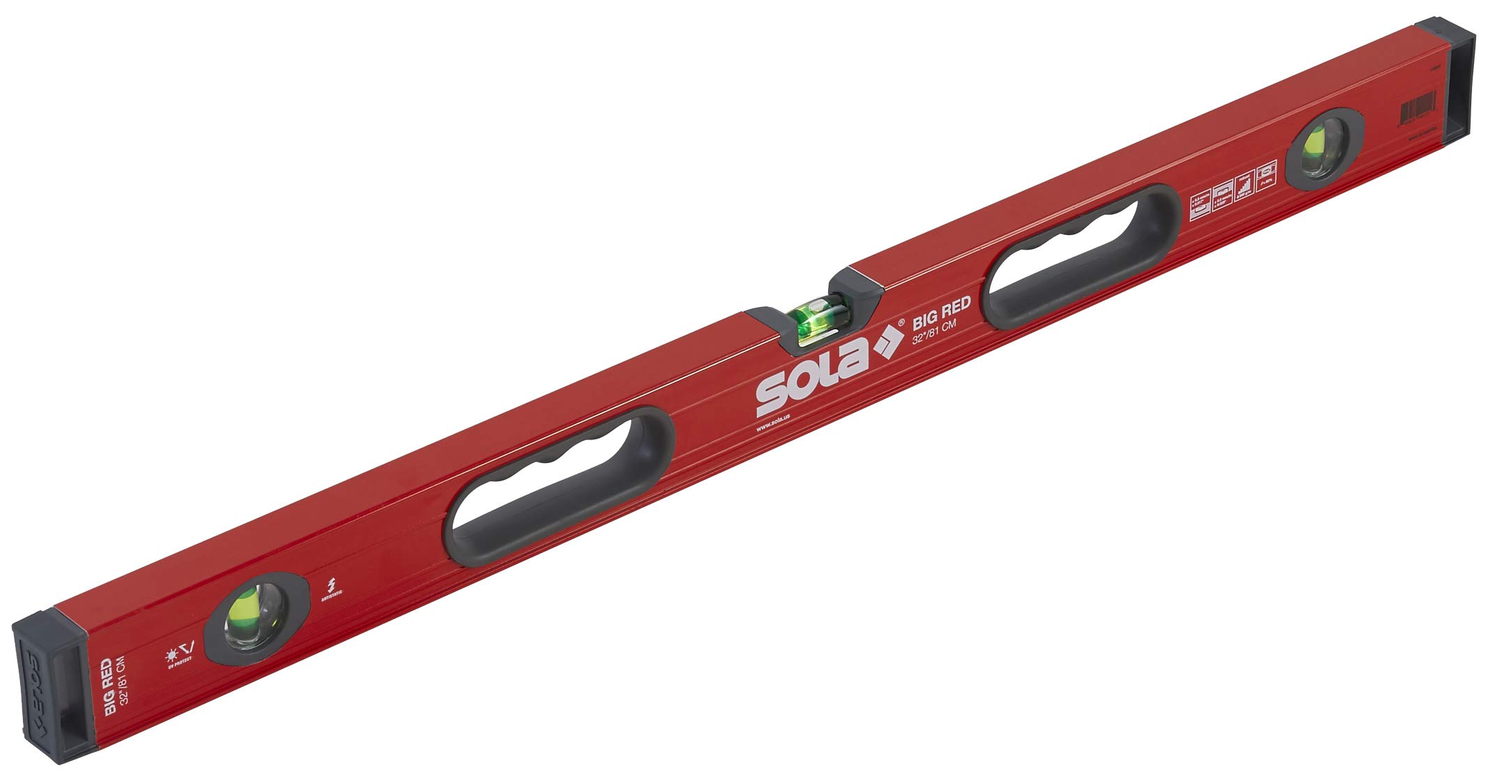 SOLA LSB32 Big Red Aluminum Box Beam Level with 3 60% Magnified Vials, 32-Inch