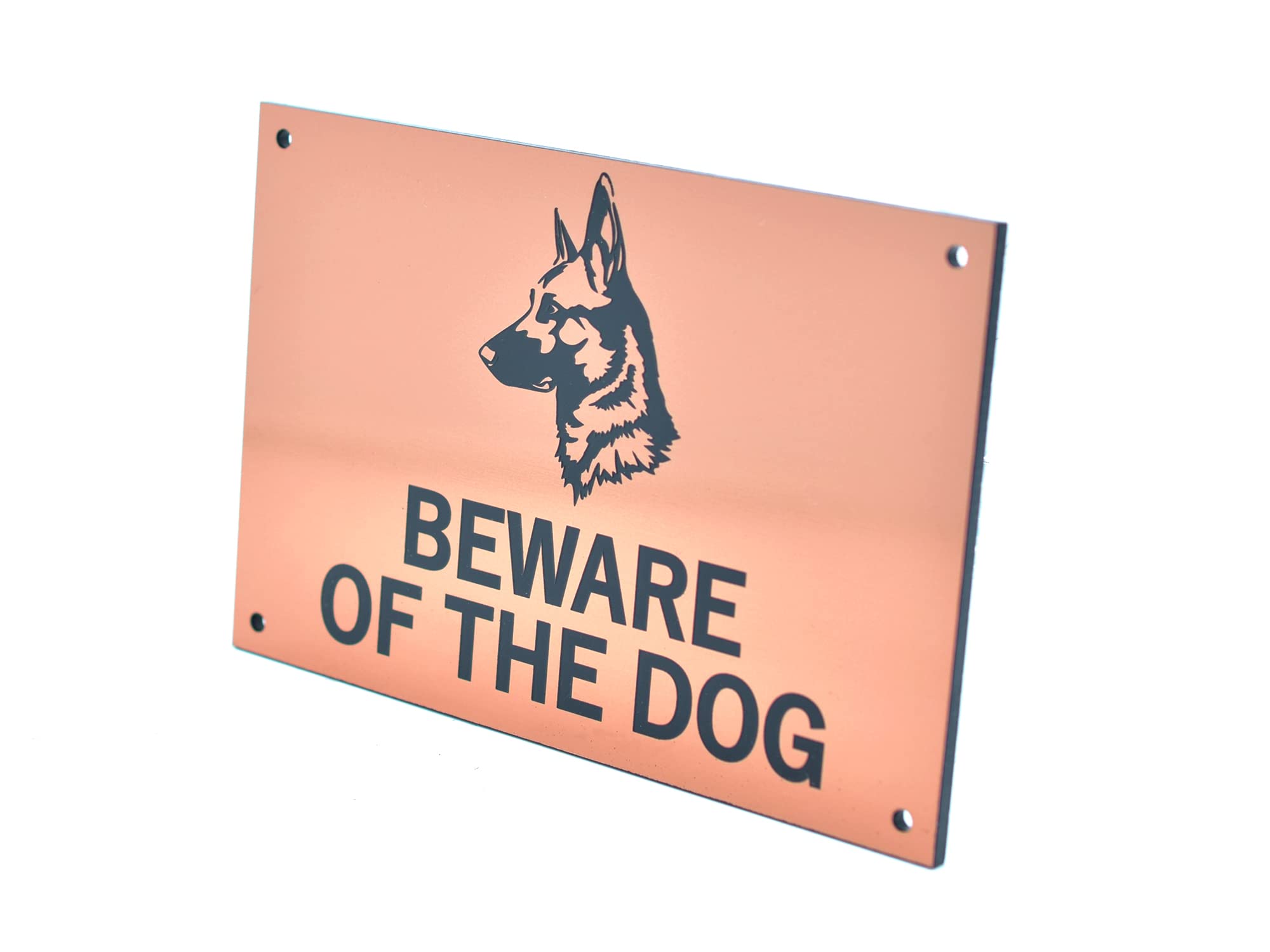 Beware of the Dog (German Shepherd) - Easy to See Warning, Indoor/Outdoor Notice, Deterrent Sign (Copper)
