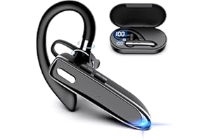 MOZC Bluetooth Headset Single Ear Business Earbuds, Wireless Headphones with Mic, Wireless Earbuds with 800mAh Charging Case, 100 Hours Standby Time Bluetooth Earpiece, Earphones for Work,Trucker, Office