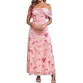 KUTUMAI Women Floral Off Shoulder Maxi Dress Summer Ruched Bodycon Long Formal Wedding Guest Dresses 2025