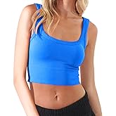 CHYRII Womens Summer Square Neck Going Out Tops Ribbed Basic Tank Crop Workout Tops