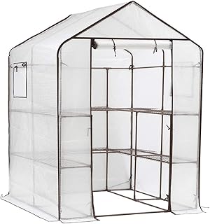 Sekey Foliengewächshaus, Gewächshaus, begehbares Gartenhäuschen mit 10 Regalebenen, Frühbeet, Tomatenhaus, Gartengewächshaus, Treibhaus mit aufrollbarem Eingang, 143 x 143 x 195 cm
