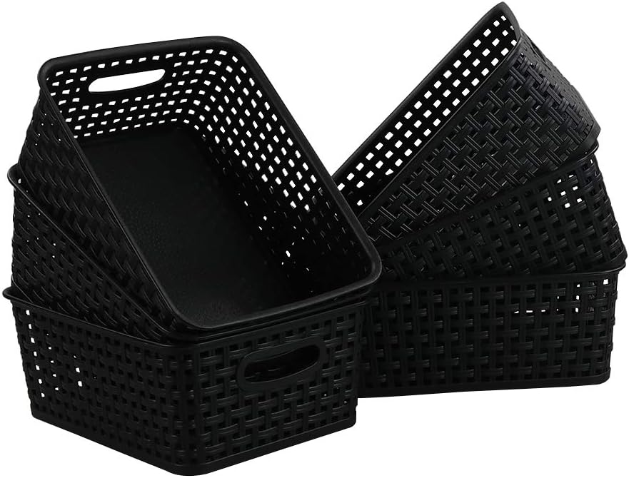Asking 6Pack Plastic Storage Baskets, Weave Basket, Black Amazon.co