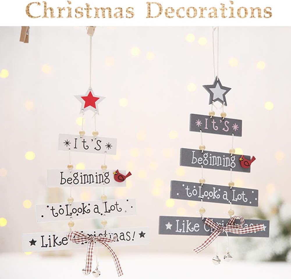 2Pcs Christmas Wood Tree Pendant Creative Wooden Crafts Christmas Decorations Window Door Kitchen Dress up Wooden Card Hanging - Image 5