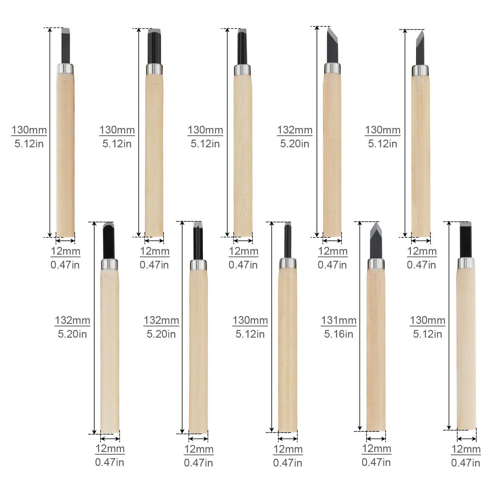 OriGlam 10pcs Professional Wood Carving Chisel Set - Carbon Steel Woodworking Tools, Power Grip Chisels Great for Carving and Woodworking