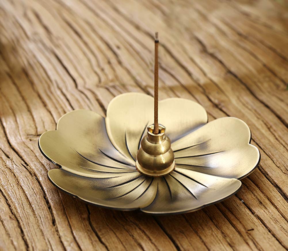 BXT Vintage Incense Holder Bronze Cherry Sculpted Incense Burner Holder Fit for Cone Stick Coil Incense (With Stick Coil Incense Holder)