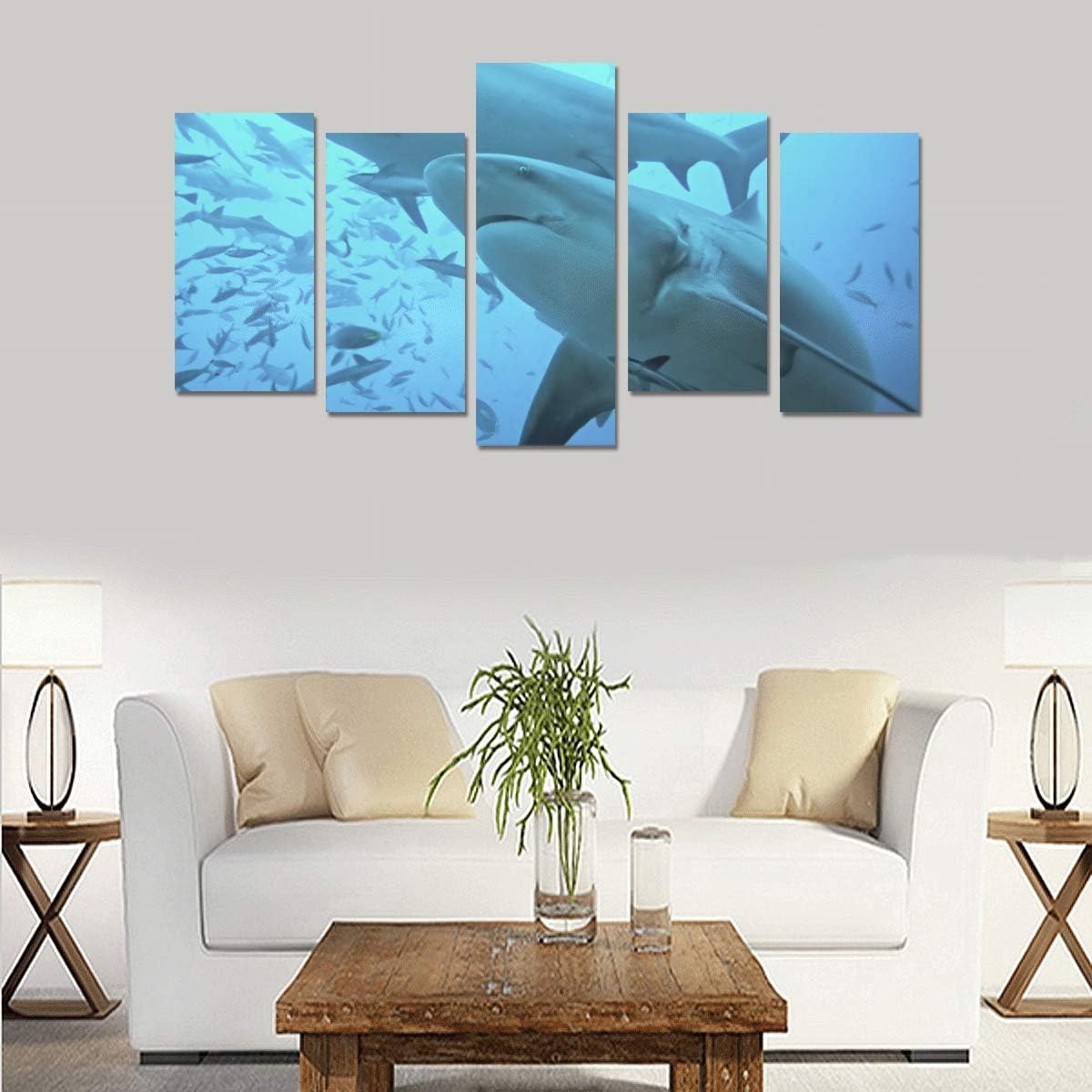 Great White Shark Swimming (no Frame) Canvas Print Sets Wall Art Picture 5 Pieces Paintings Posters Prints Photo Image On Canvas Ready to Hang for Living Room Bedroom Home Office Wall Decor