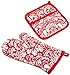DII Cotton Damask Oven Mitt 12 x 6.5 and Pot Holder 8.5 x 8 Kitchen Gift Set, Machine Washable and Heat Resistant for Cooking and Baking-Red