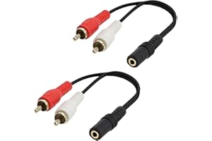 3.5mm Female to 2 RCA Splitter Male Stereo Audio Y Cable 2-Pack, Gold Plated Adapter Compatible for TV,Smartphones, MP3, Tabl