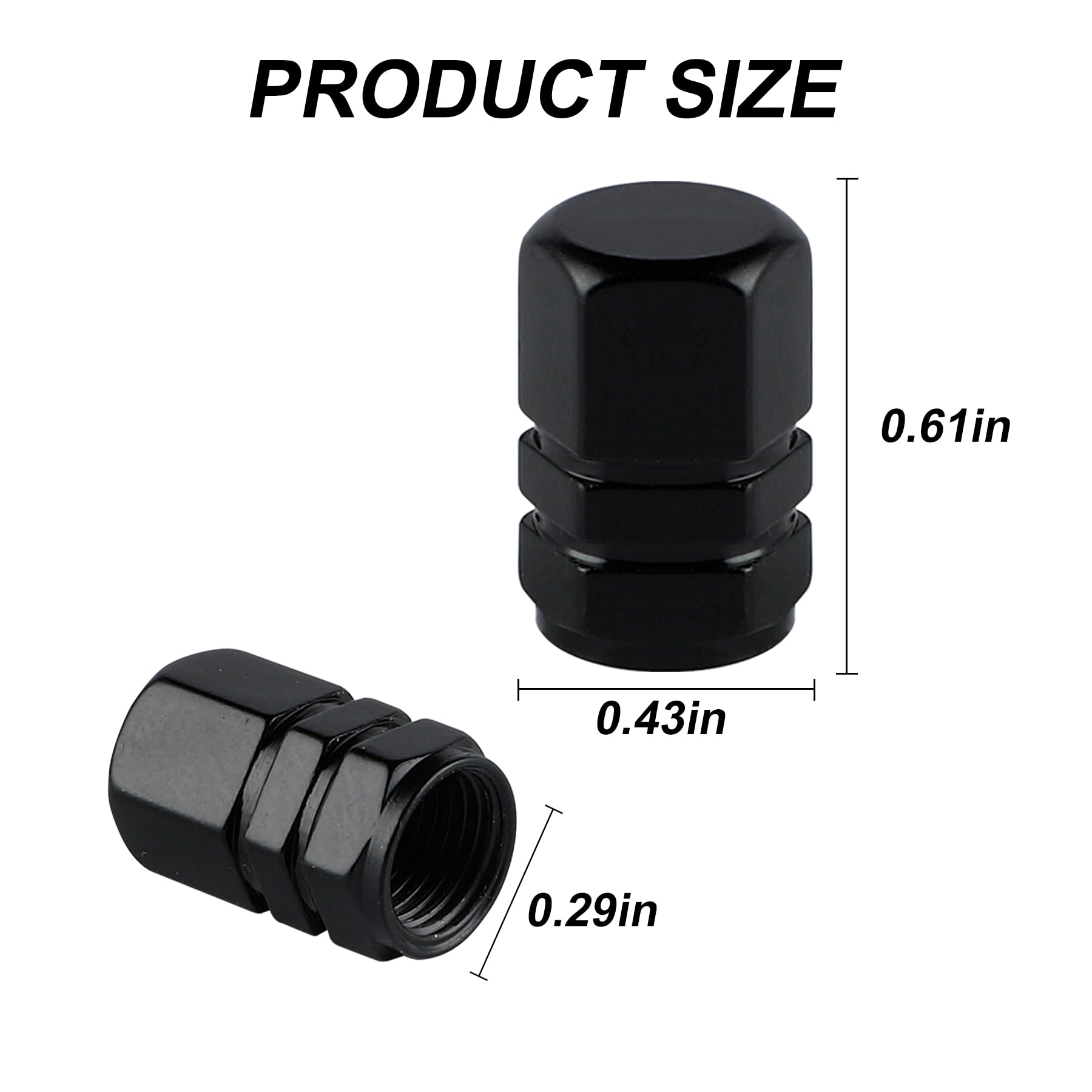 alpmosn Aluminum Tire Stem Valve Caps Wheel Valve Covers Car Dustproof Tire Cap Cover Accessories, Universal for SUV, Car, Bike and Motorcycle, Hexagon Shape (4PCS Black)