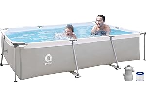 Outraveler above Ground Swimming Pool with Filter Pump,Outdoor Rectangle Frame Steel Frame Pool for Backyard,Gray 10ft x 6.8ft x 25.6in