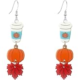Seakuur Autumn Thanksgiving Pumpkin Maple Leaf Earrings Acrylic Seasonal Fall Dangle Drop Earrings for Women Halloween Party Jewelry