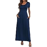 HAOMEILI Women's Pure Color Casual Long Maxi Dress with Pockets L Navy Blue