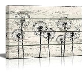 Dandelions in Field Artwork - Rustic Canvas Wall Art Home Art - 12x18 inches
