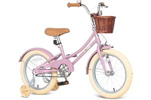 Bixike Retro Design Girls Bike with Basket and Coaster Brake for 3-13 Years Old Kids, 14 16 18 Inch Cruiser Bicycle for Toddlers with Training Wheels, 20 24 26 Inch with Kickstand, Multiple Colors