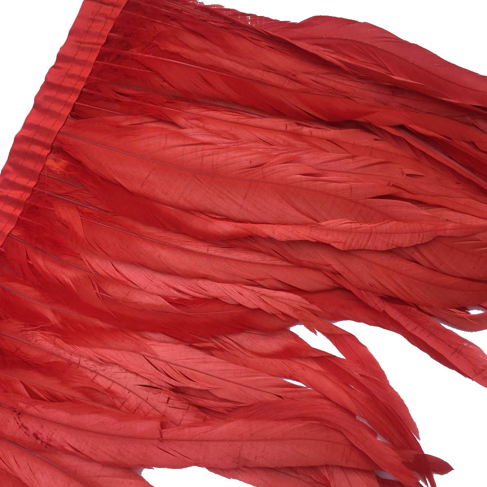 Sowder Rooster Hackle Feather Fringe Trim 10-12inch in Width Pack of 1 Yard(red)