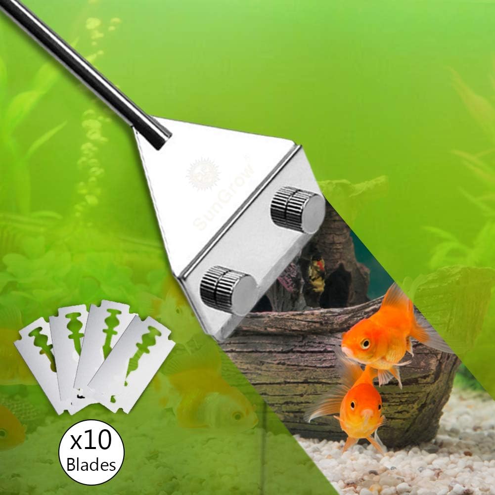 Sungrow Aquarium Glass scrubber, Long Handheld Tool Reduces Scrubbing Time to Half, Keep Hands Dry, Removes Thickest Residue, Frequent Tank Maintenance: Health & Personal Care