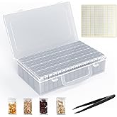 ARSUNOVO 64 Solts Seed Storage Box with 112Pcs Label Sticker and a Tweezers,Diamond Painting Organizer,Portable Bead Storage,Seed Organizer Use for Flower Seeds,Vegetable Seeds.