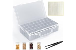 ARSUNOVO 64 Solts Seed Storage Box with 112Pcs Label Sticker and a Tweezers,Diamond Painting Organizer,Portable Bead Storage,Seed Organizer Use for Flower Seeds,Vegetable Seeds.
