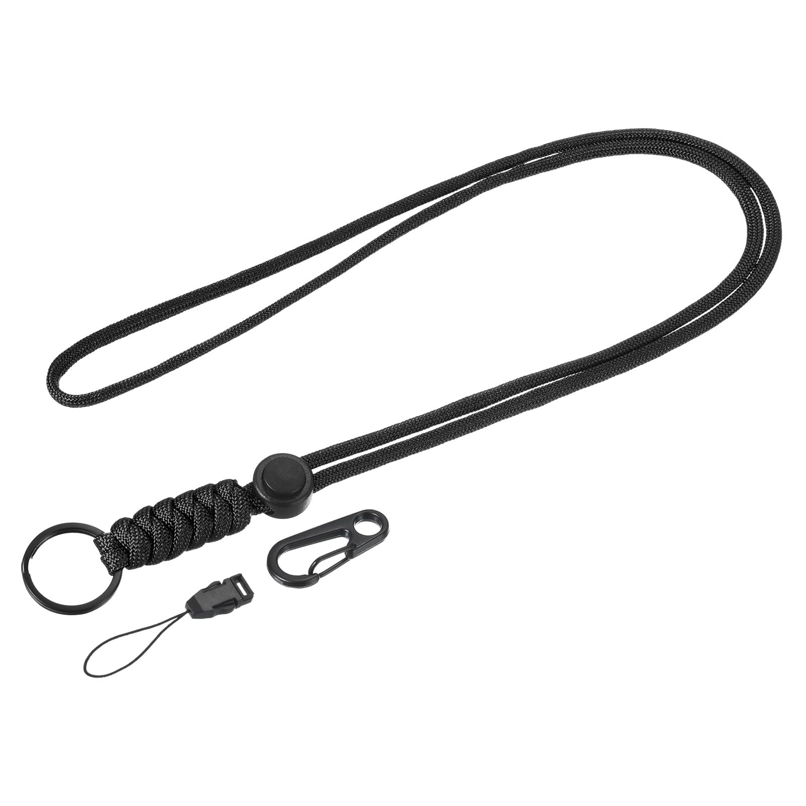 YOKIVE 1 Pcs Paracord Lanyards, Necklace Keychain Cord Metal Clasp Hooks Ring Straps | Great for Home Keys, ID Cards, Badge Holders (Black, 20.5-Inch)