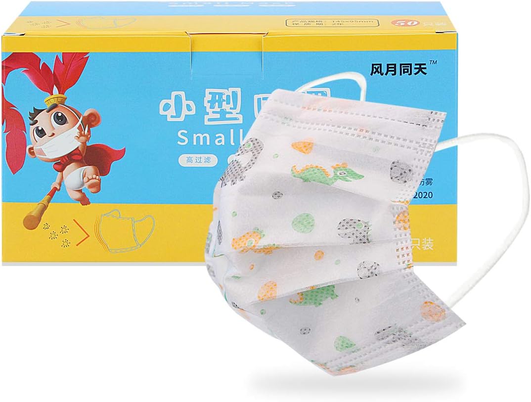 Disposable Kids Face Cover Anti Dust Cartoon Protective Face Cover Cotton Mouth Cover Shield Soft Comfortable Health Protection for Girls Boys Daily Outdoor Activities (50 PCS)