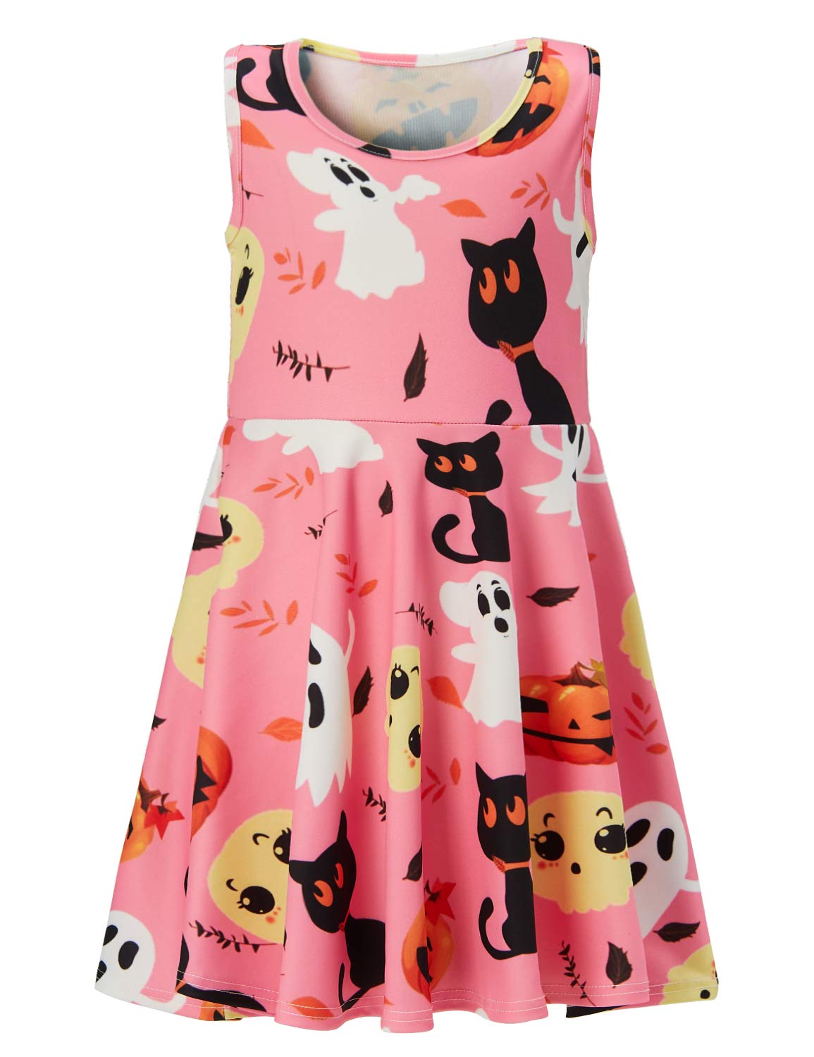 Child Playwear Dresses for Little Girl Maple Leaf Sinister Plot Kitty Printing Aline Crewneck Dress Clothes Size 8 9 (Ghost Halloween， 8-9 T)