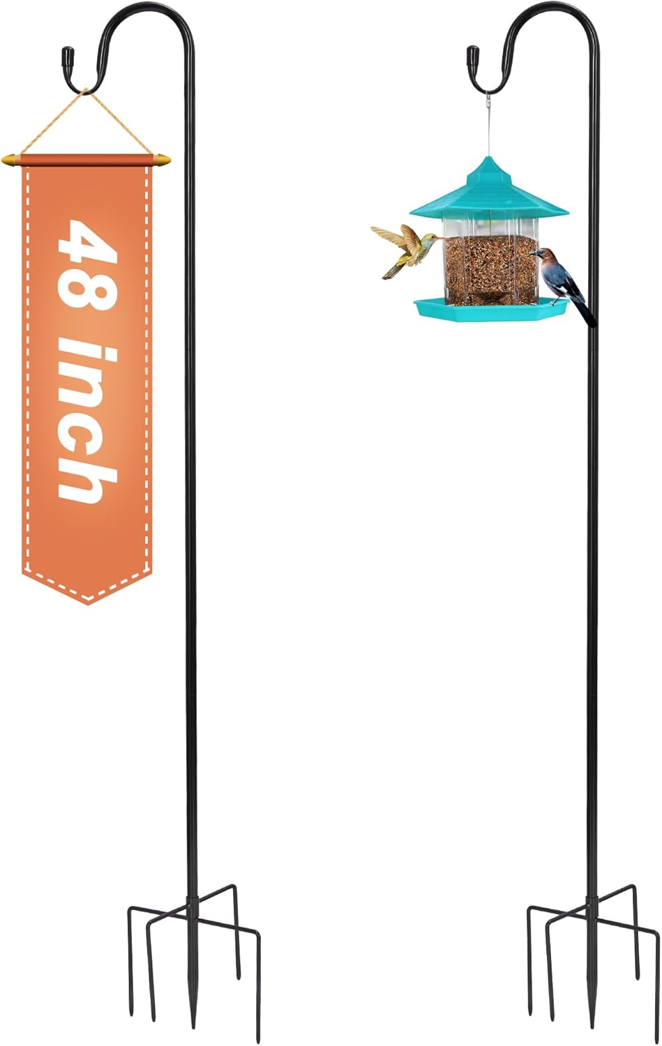 Outdoor Shepherd's Hooks - Starhoo Shepherds Hooks for Outdoor 48 Inches Bird Feeder Pole Heavy Duty Hanging Plant Stand for Outside Metal Garden Hook 2 Pack