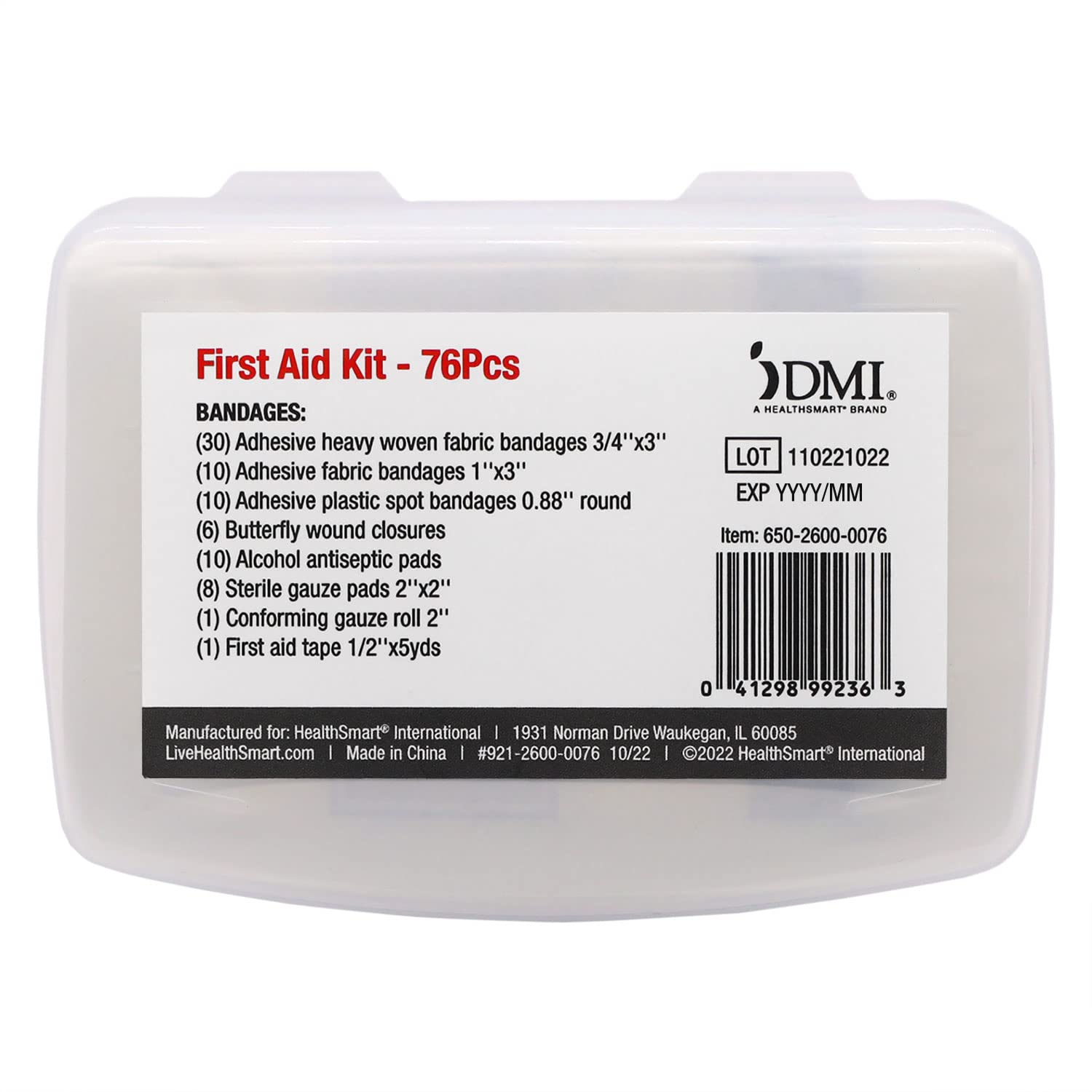 DMI 76-Piece First-Aid Kit, Portable All-Purpose Use for Minor Cuts and Scrapes, Durable Water-Resistant Case, Convenient and Portable for Travel, FSA & HSA Eligible