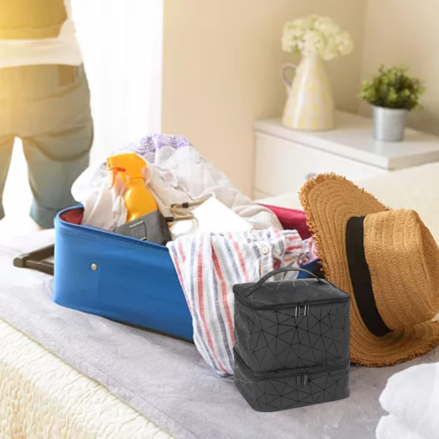 AGX Bravo Nail Polish Storage Organizer Double Layer Gel Nail Polish Bag for Nail Dryer UV Light Carrying Case Holds 30 Bottles Travel Portable Compartment Bag for Manicure Supplies, Black (BAG ONLY)