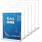6 Pack Acrylic Sign Holder 8.5 x 11 Inches, Clear
